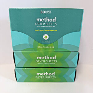 Lot Set of 3 Method Dryer Sheets Beach Sage 80 Sheets New Sealed 3 Packs